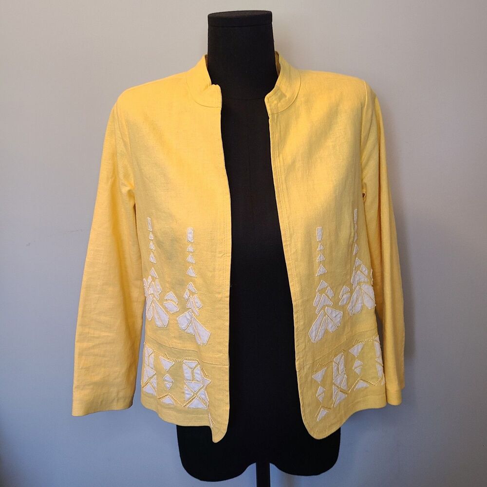 Orvis Women’s Size 4 Embroidered Open Jacket Blazer Linen Blend Cottage Boho